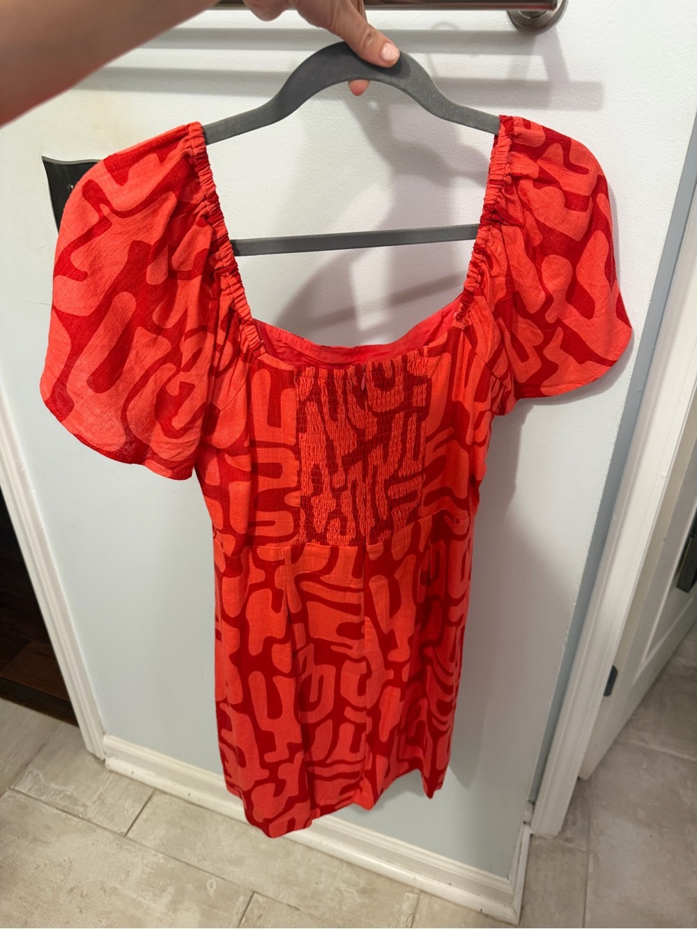 Red Printed Puff-Sleeve Women’s Top